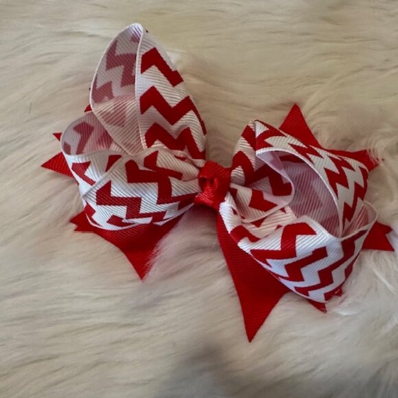 Hand Crafted Other - Red & White Chevron Double stacked 5" Boutique Bows  5B4040  Handmade NWT Boutiq